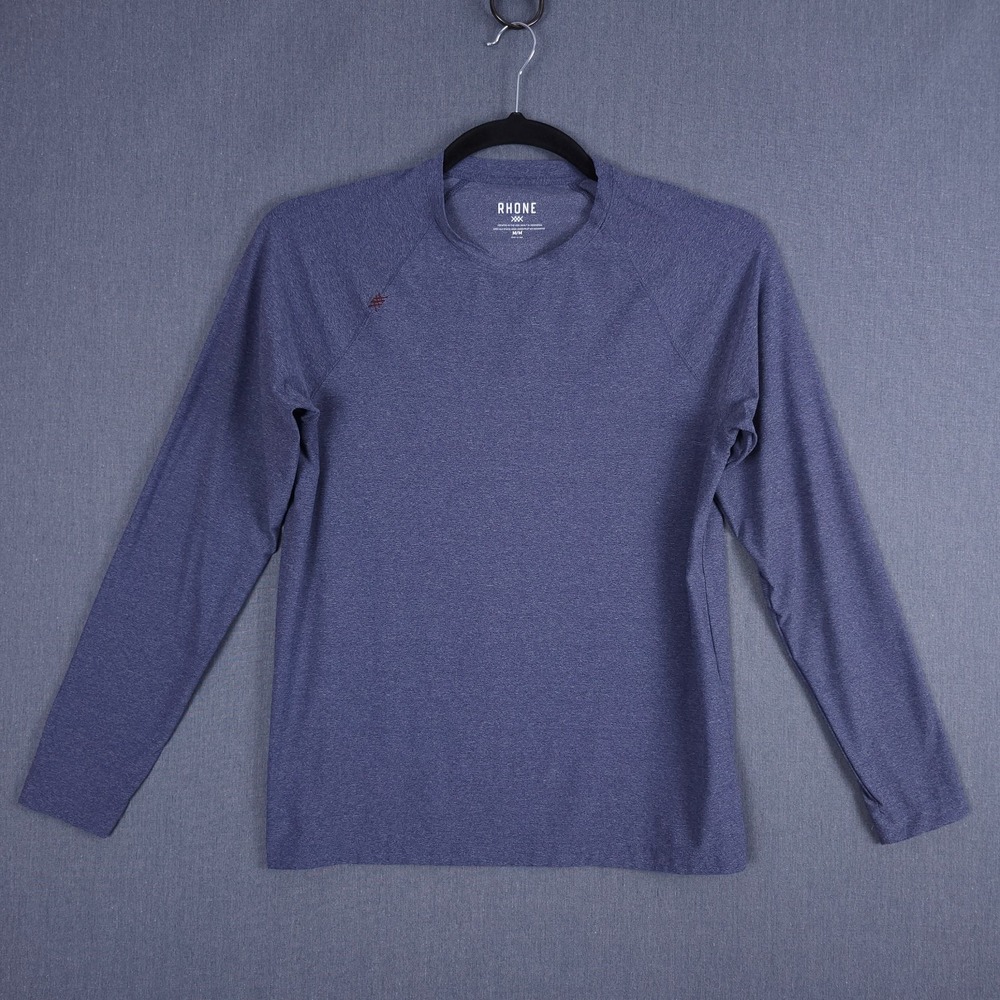 Rhone Reign Performance Shirt Mens Medium Blue Long Sleeve Gym Workout Training